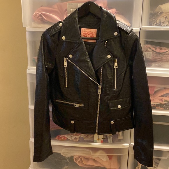 NWT Levi's Croc Vegan faux Leather Asymmetrical Moto Zip motorcycle biker Jacket - Picture 10 of 16